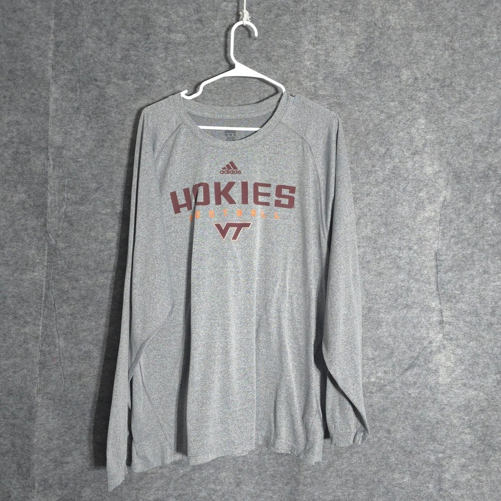 Adidas Hokies Football Long Sleeve Shirt Mens Grey VT‎ Athletics Top